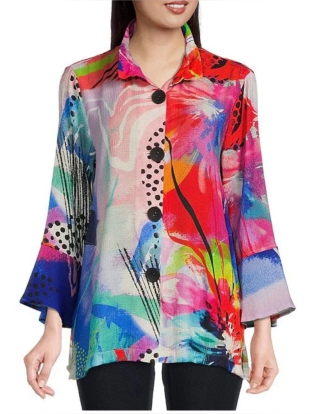 Ali Miles Women’s Multicolor Abstract Button Down Top - M